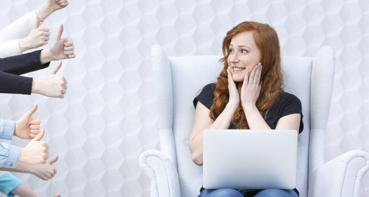 woman receiving thumbs up for social media profile