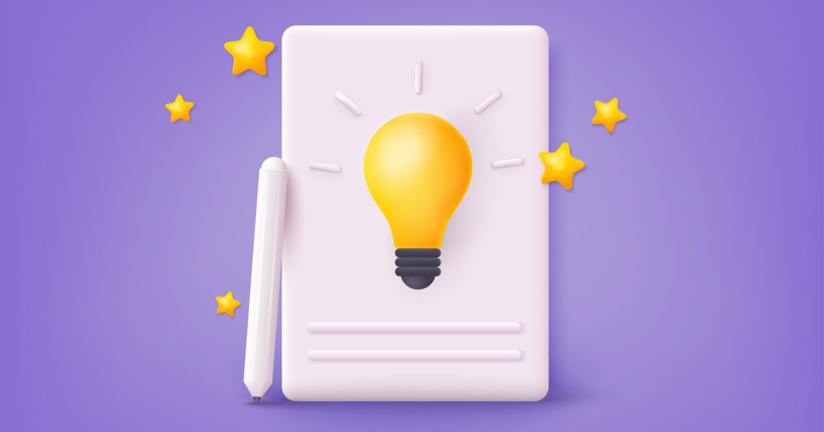 lightbulb on notepad - ideas for copywriting brief template concept
